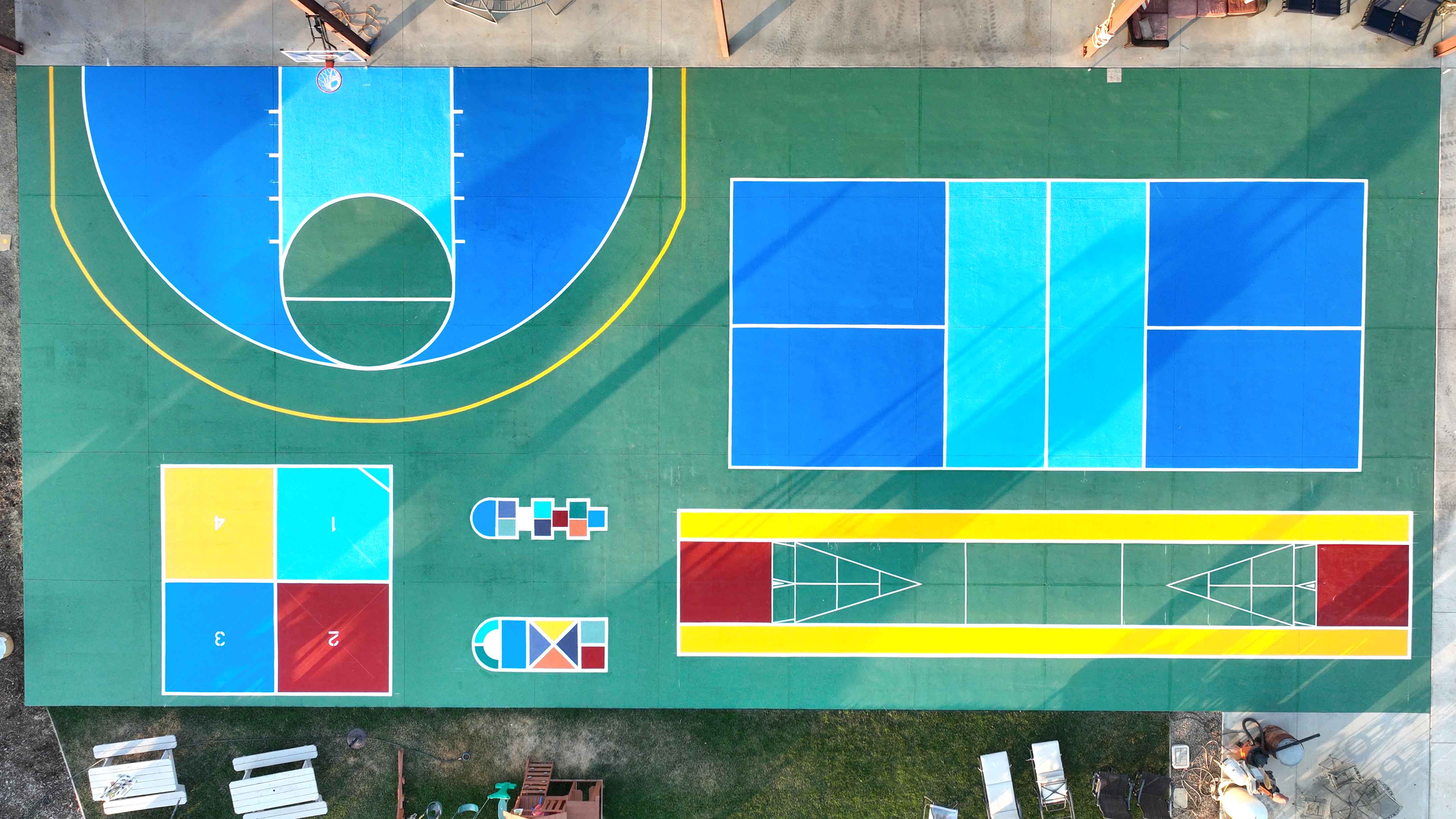 Freshly painted recreational court lines